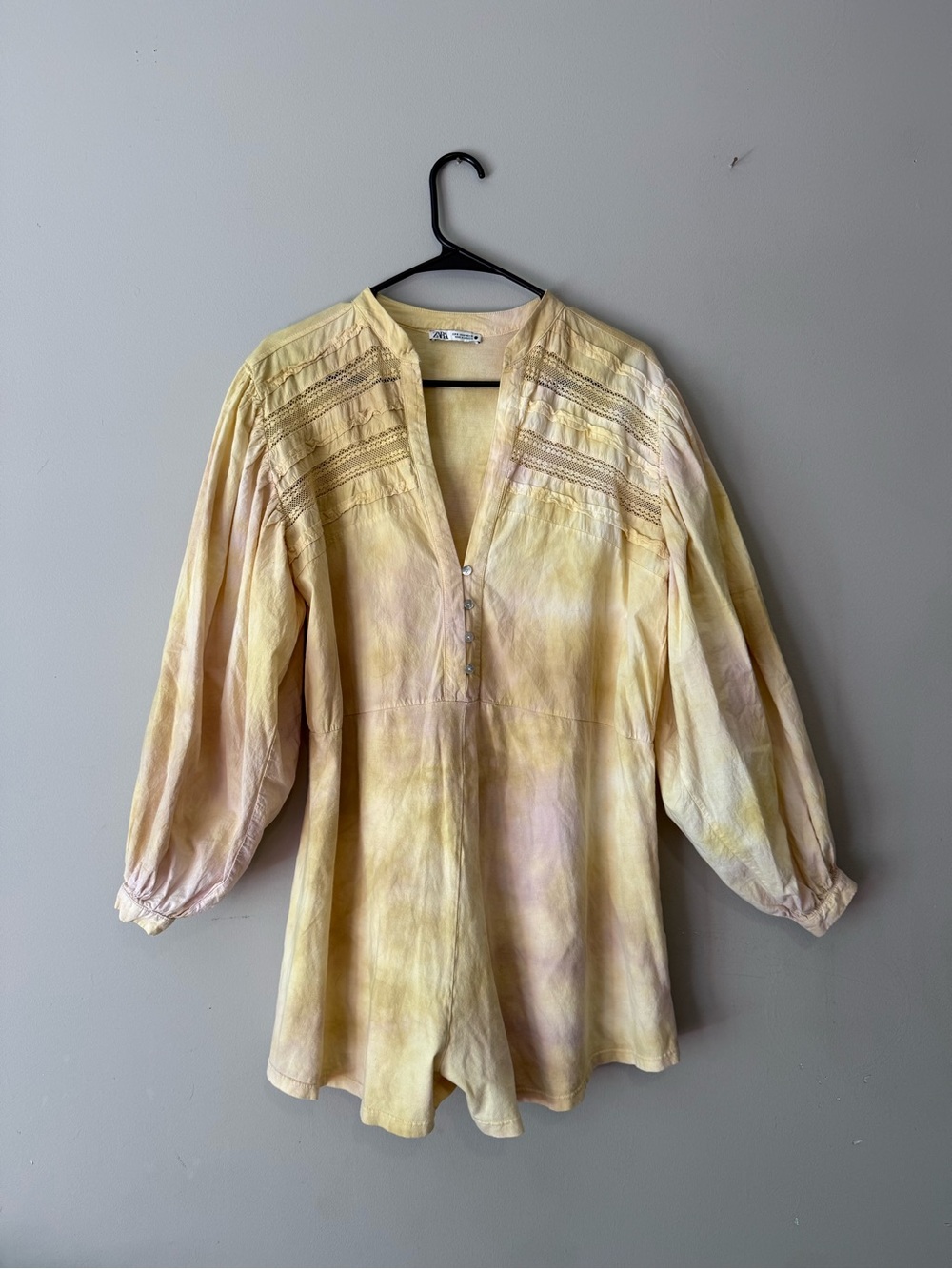 Zara Light Yellow and Pink Tie-Dye Short Romper